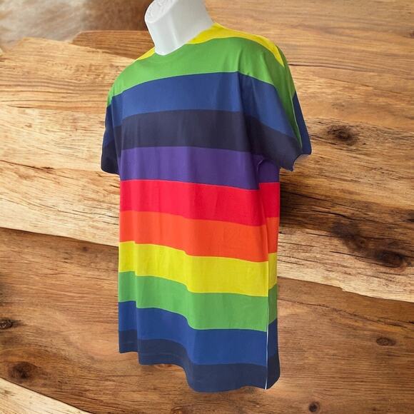 Bright Rainbow Striped Men's T-Shirt Size Medium Sublimated FromTiny Human Pride - Picture 10 of 11